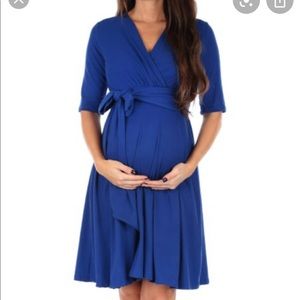 Blue wrap maternity dress - M